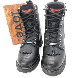 Harley-Davidson Black Leather Combat Kilt Lace Up Zip Calf Moto 82041 Boots 8.5